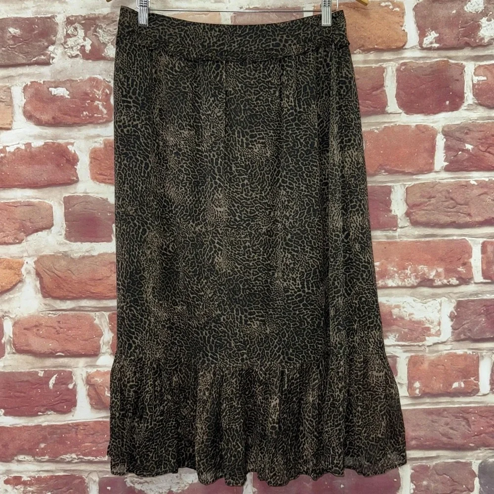 Walter Baker Skirt Womens 8 Black Tan Abstract Animal Print Ruffle Casual Career
